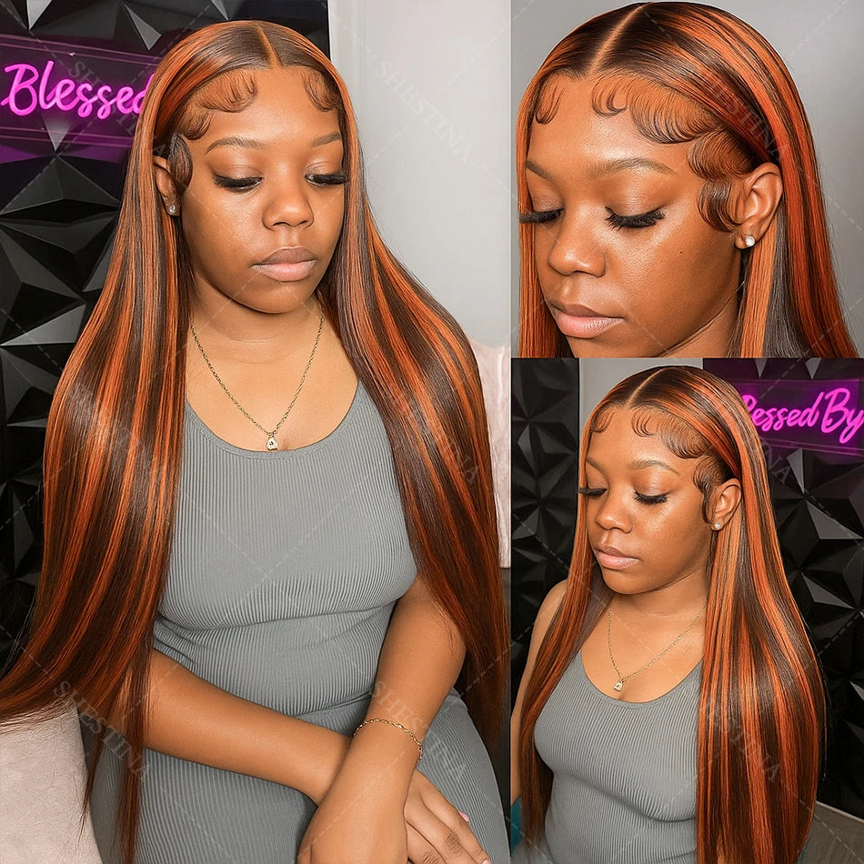 The Spice Ombre Ginger Highlight Bone Straight HD Lace Front Wig