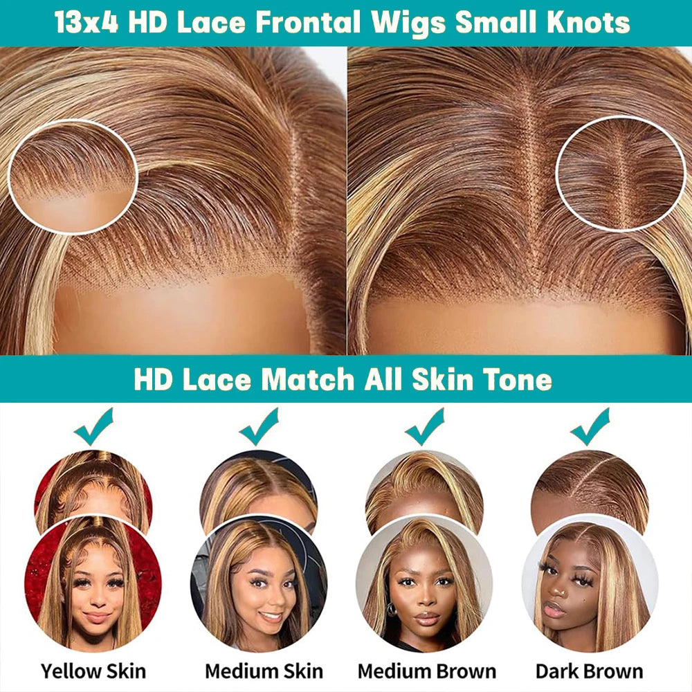 The Caramel P4/27 Ombre Honey Blonde Bone Straight HD Lace Front Wig