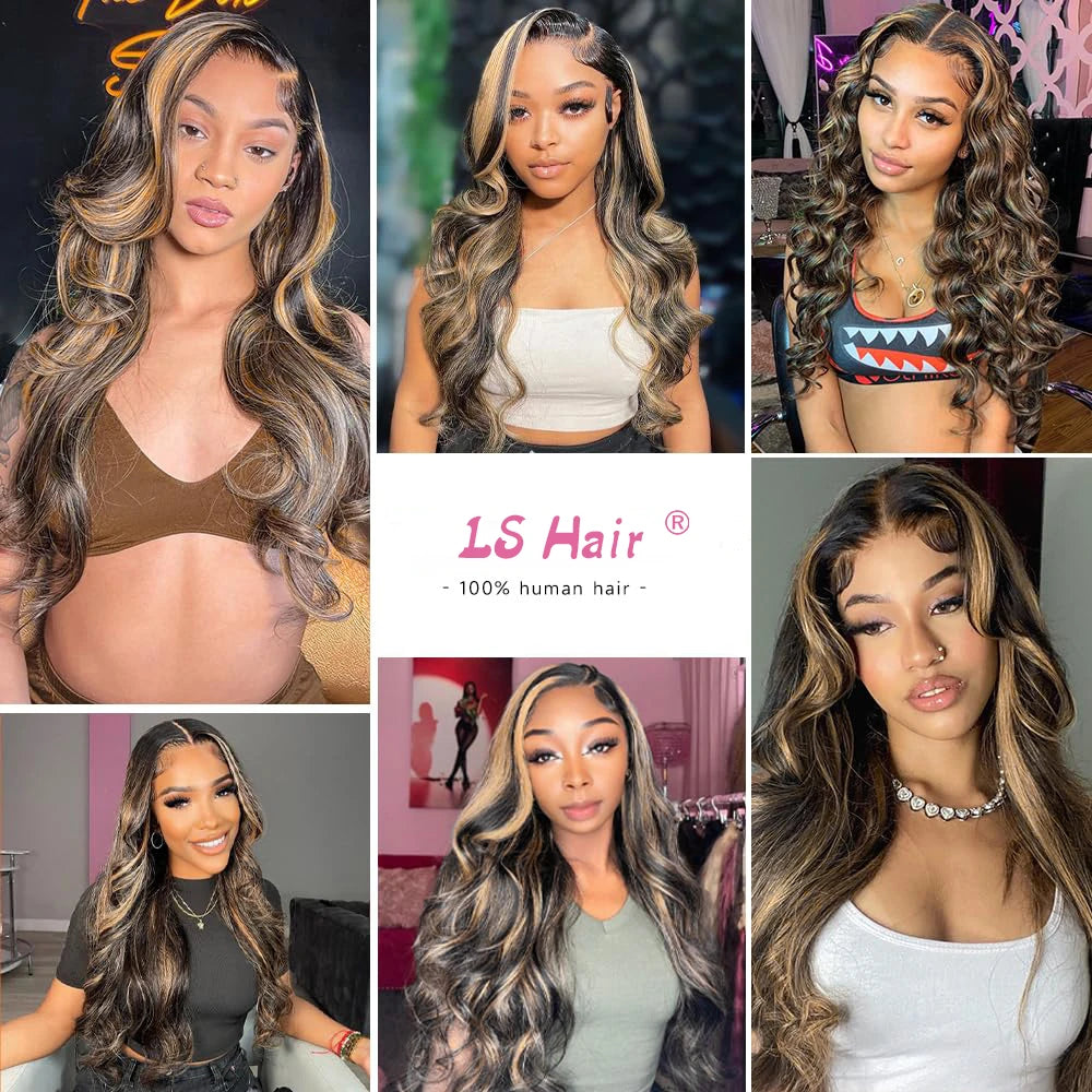 The Honey 32 Inch 1B/27 Highlight Body Wave HD Lace Front Wig