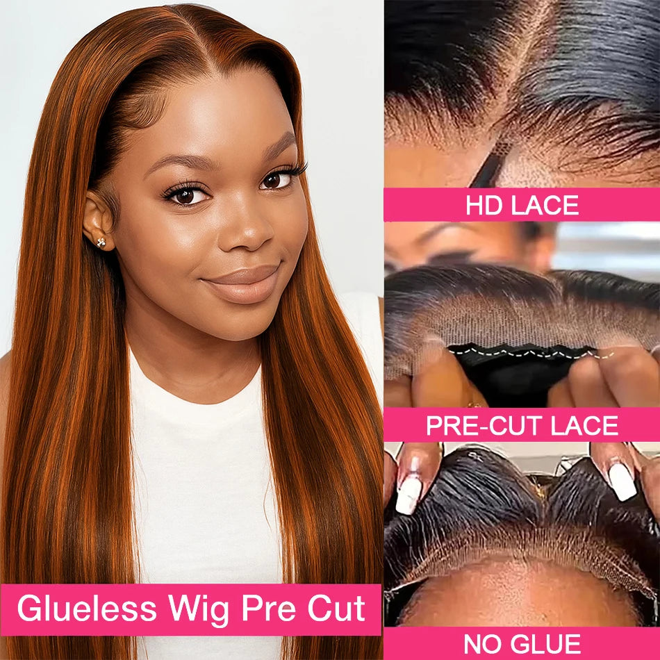 The Spice Ombre Ginger Highlight Bone Straight HD Lace Front Wig