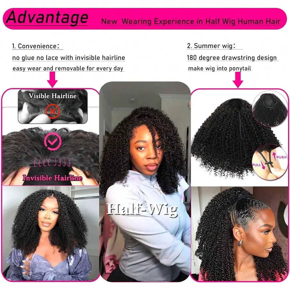 The Coil 3-in-1 Jerry Curly Headband & Half Wig 100% Brazilian Remy Human Hair