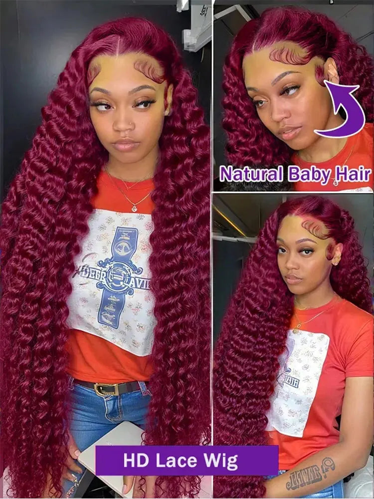 The Merlot 250% Density Burgundy 99J Deep Wave HD Lace Front Wig