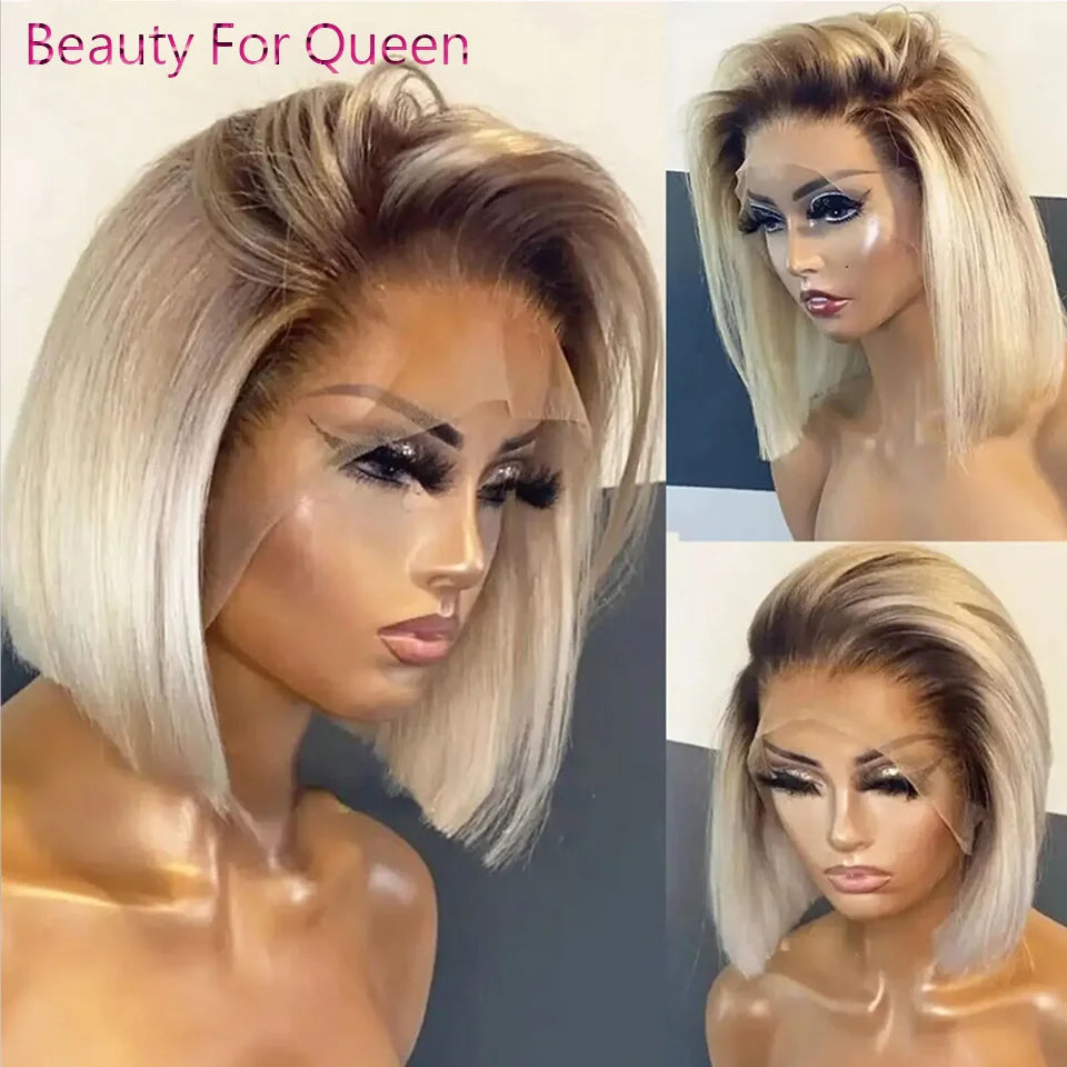 The Dusk Ombre Blonde Dark Root Short Bob HD Lace Front Wig