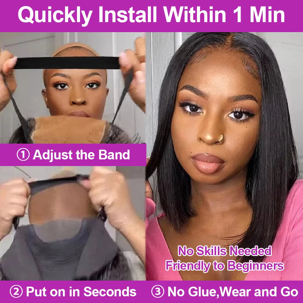 The Petal Glueless Bone Straight Short Bob HD Lace Front Wig