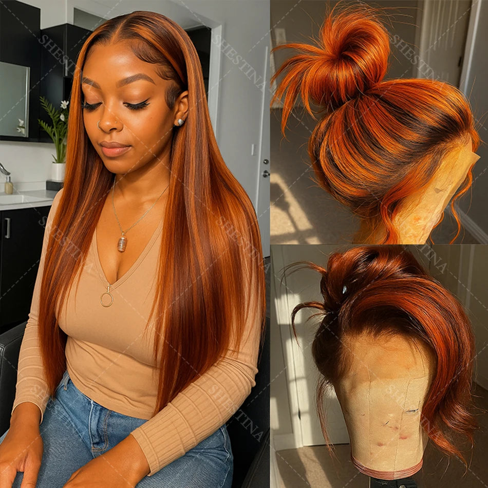 The Spice Ombre Ginger Highlight Bone Straight HD Lace Front Wig