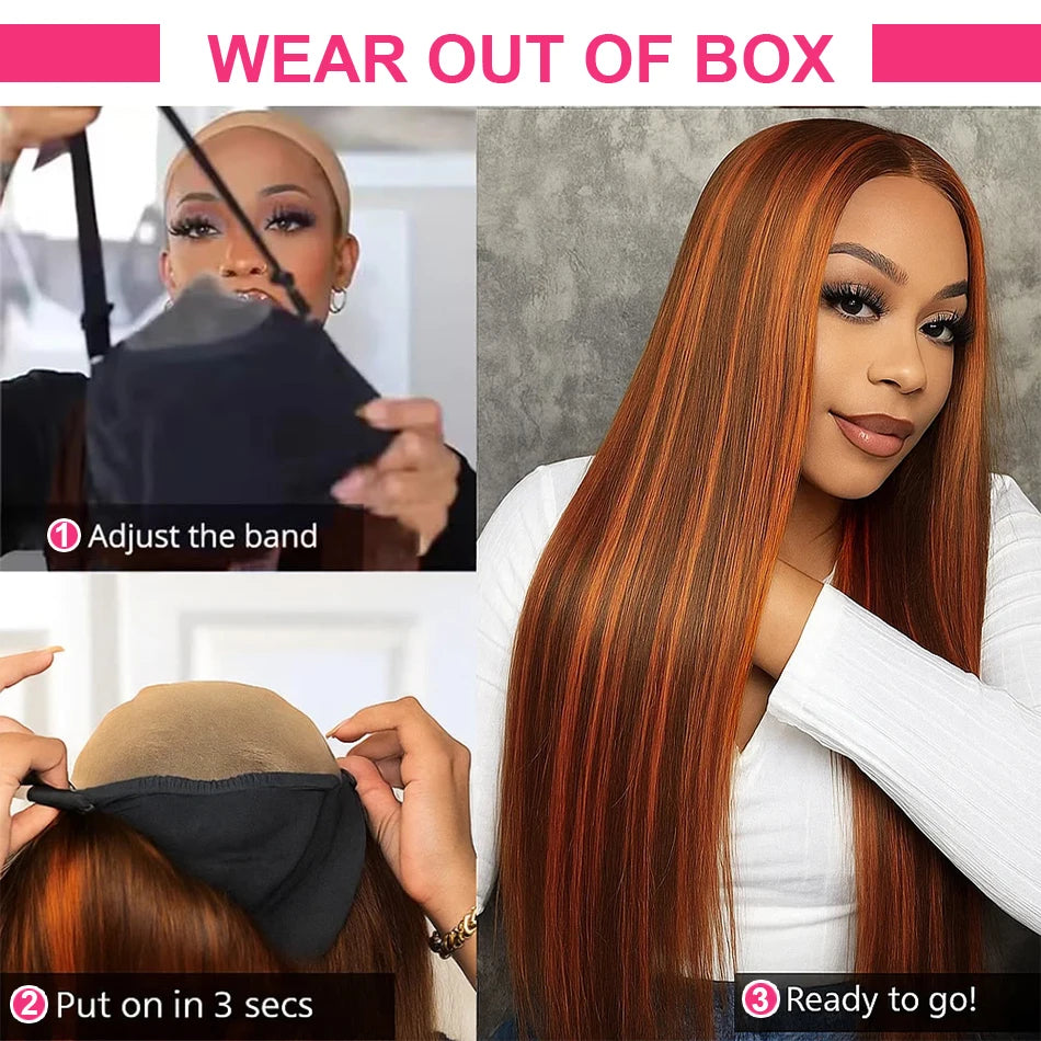 The Spice Ombre Ginger Highlight Bone Straight HD Lace Front Wig