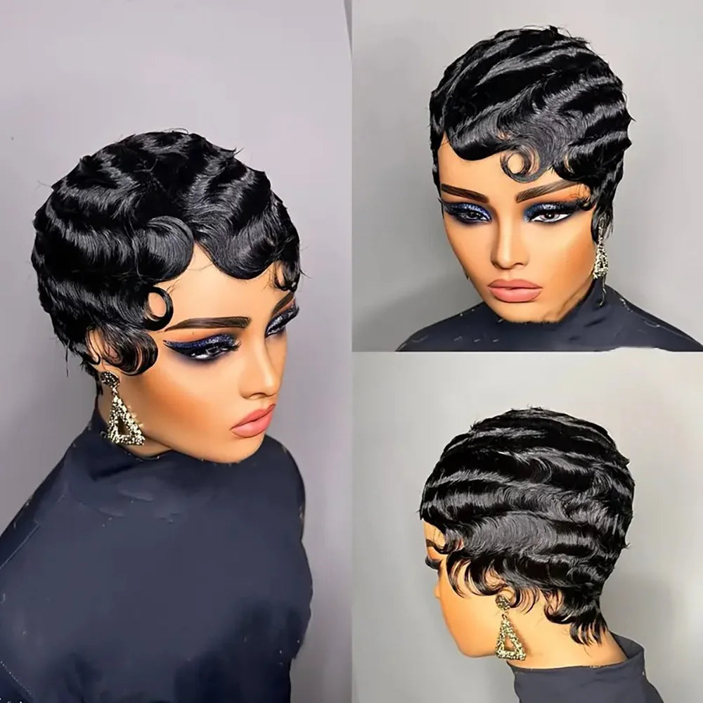 The Vibe Short Finger Wave Ocean Wave Pixie Cut Human Hair Wig