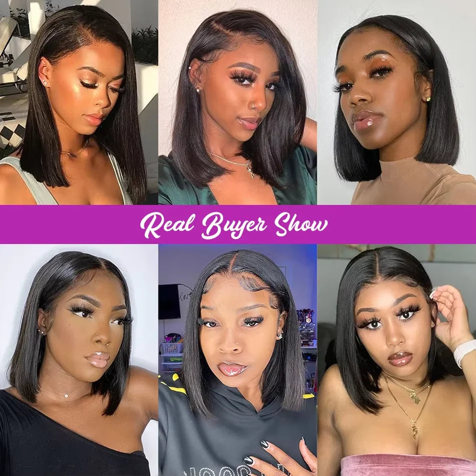 The Lux Straight 250% Density Short Bob HD Lace Front Wig