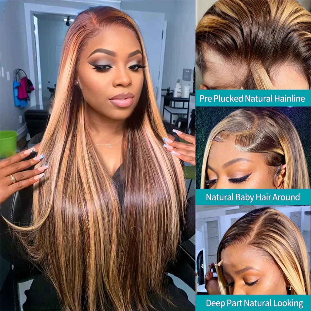 The Caramel P4/27 Ombre Honey Blonde Bone Straight HD Lace Front Wig