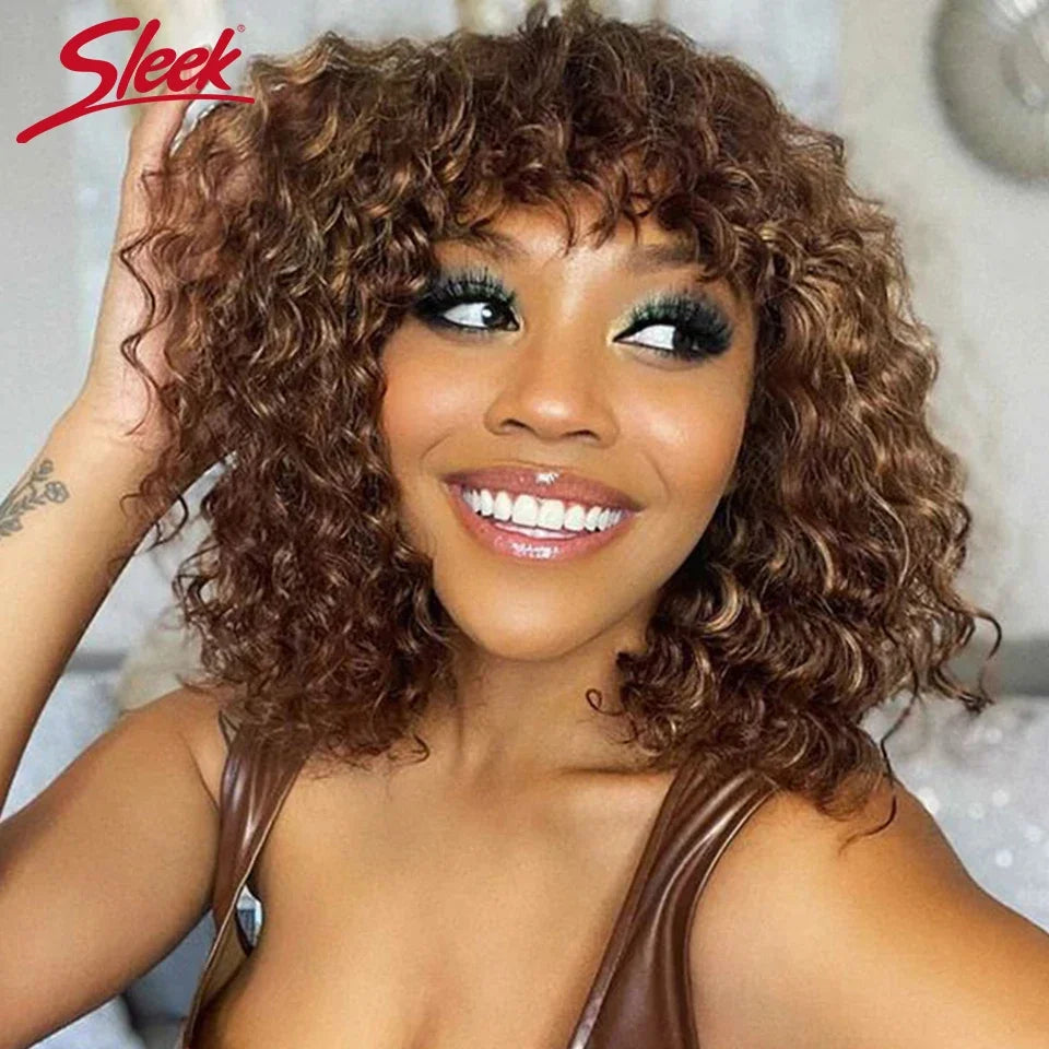 The Whimsy Short Pixie Bob Jerry Curly Highlight Human Hair Wig