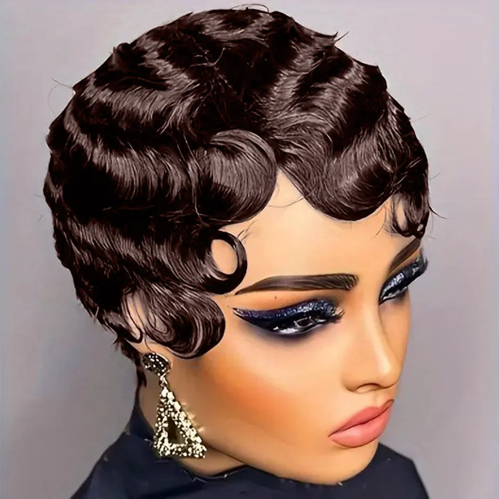 The Vibe Short Finger Wave Ocean Wave Pixie Cut Human Hair Wig