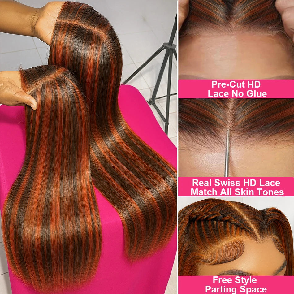 The Spice Ombre Ginger Highlight Bone Straight HD Lace Front Wig