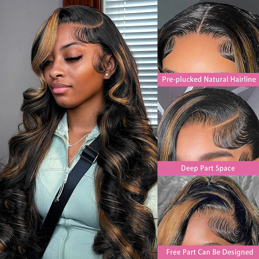 The Honey 32 Inch 1B/27 Highlight Body Wave HD Lace Front Wig