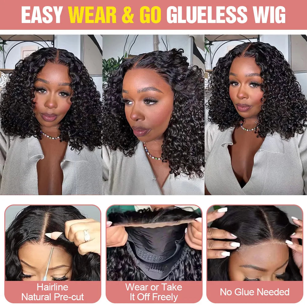 The Dew Short Curly Deep Water Wave HD Lace Front Bob Wig