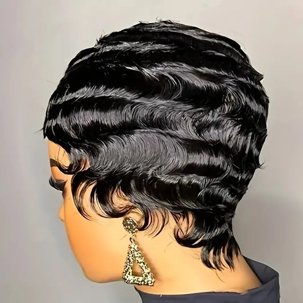 The Vibe Short Finger Wave Ocean Wave Pixie Cut Human Hair Wig