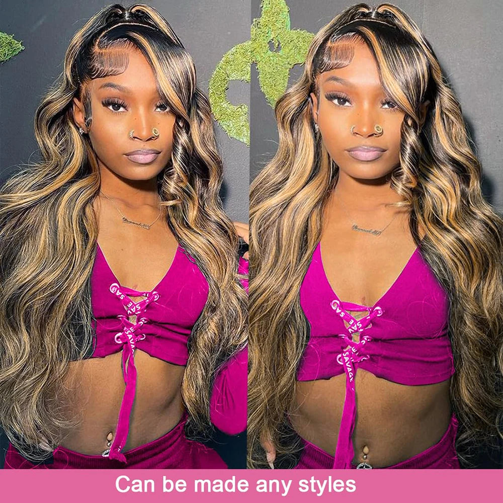 The Honey 32 Inch 1B/27 Highlight Body Wave HD Lace Front Wig