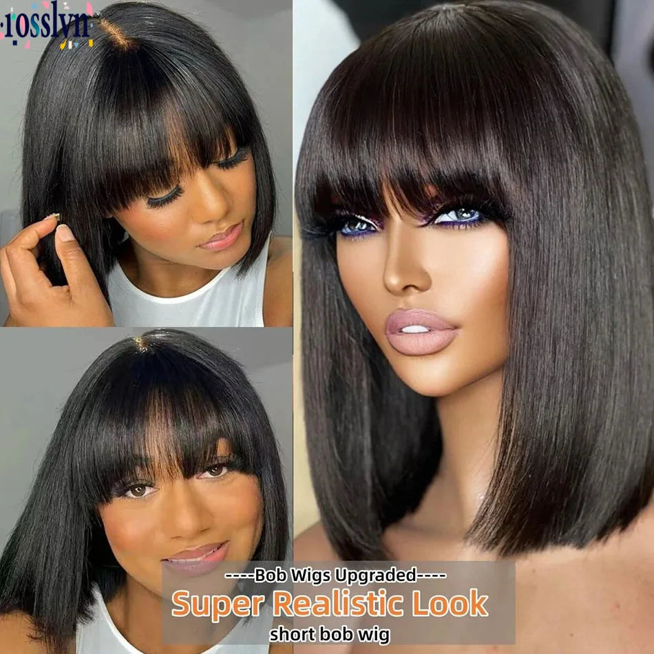 The Noir Short Straight Full Machine Human Hair Bob Wig