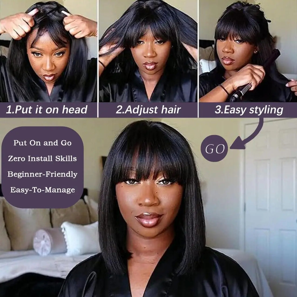 The Noir Short Straight Full Machine Human Hair Bob Wig