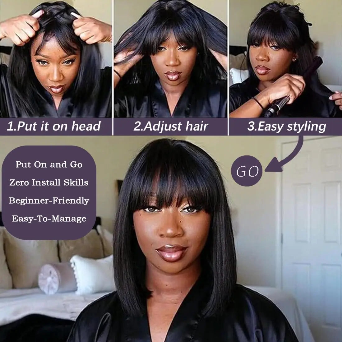 The Noir Short Straight Full Machine Human Hair Bob Wig