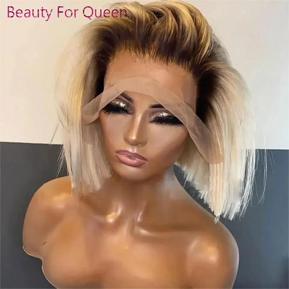 The Dusk Ombre Blonde Dark Root Short Bob HD Lace Front Wig
