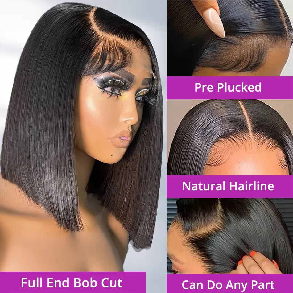 The Lux Straight 250% Density Short Bob HD Lace Front Wig