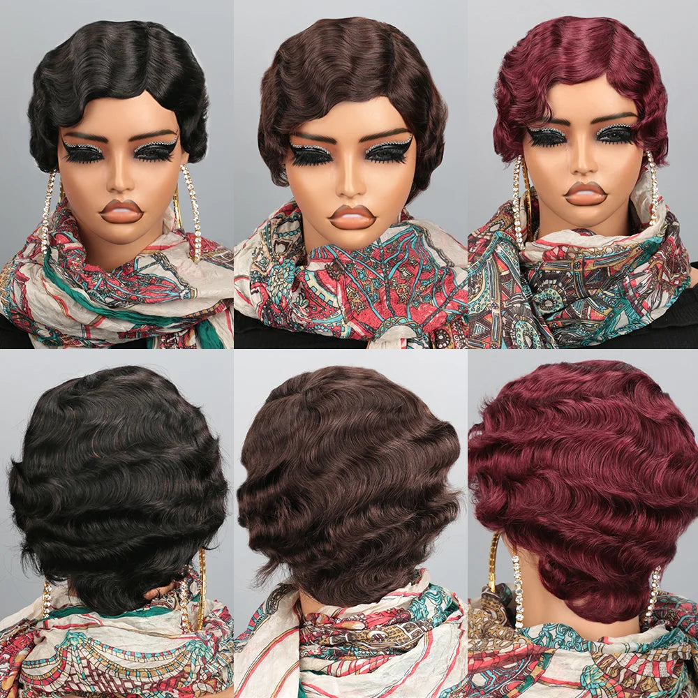 The Vibe Short Finger Wave Ocean Wave Pixie Cut Human Hair Wig
