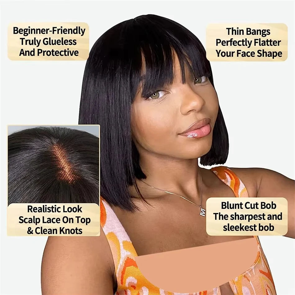 The Noir Short Straight Full Machine Human Hair Bob Wig