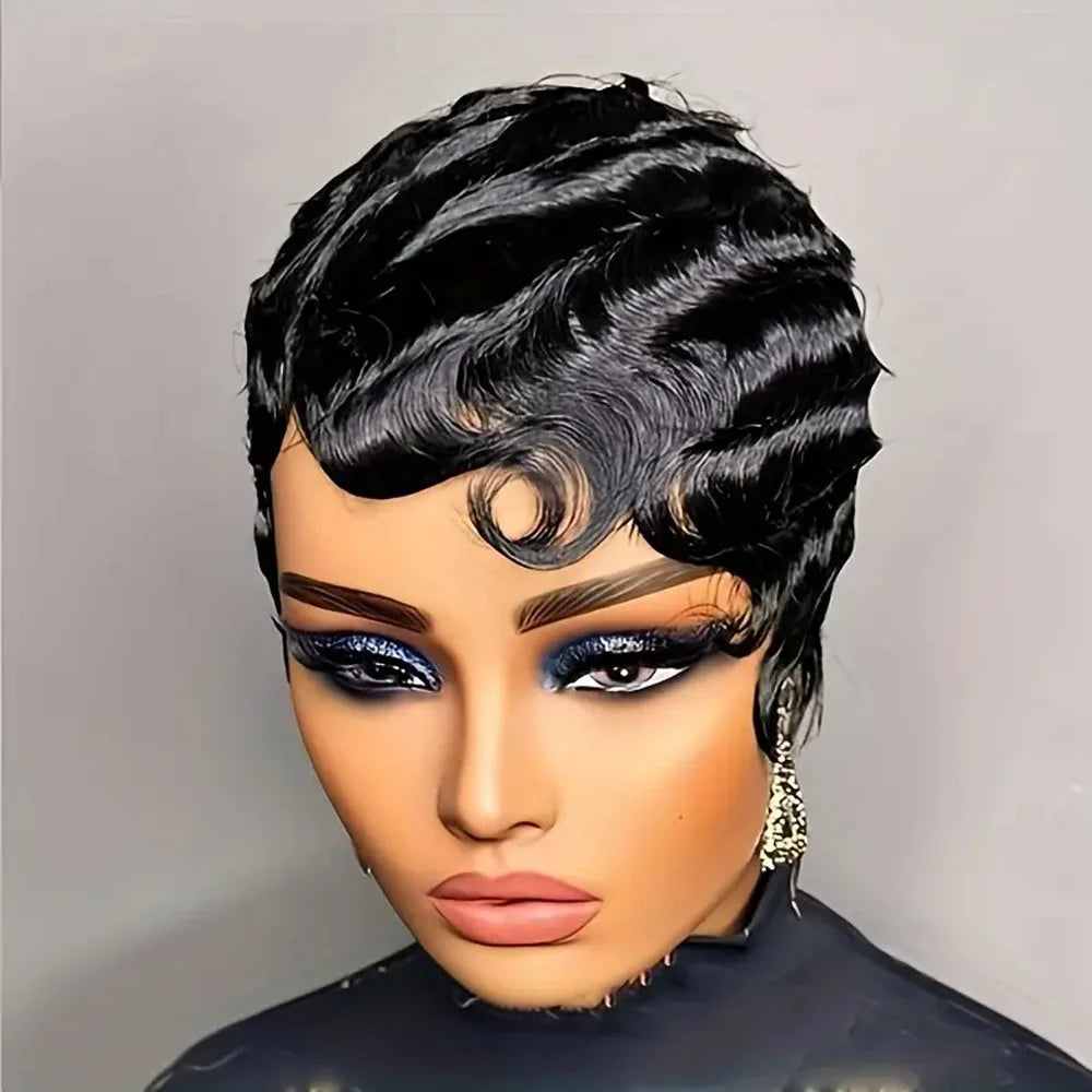 The Vibe Short Finger Wave Ocean Wave Pixie Cut Human Hair Wig