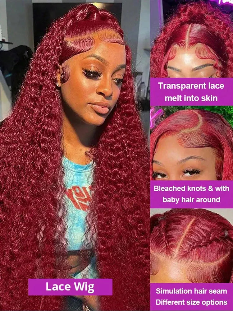 The Merlot 250% Density Burgundy 99J Deep Wave HD Lace Front Wig