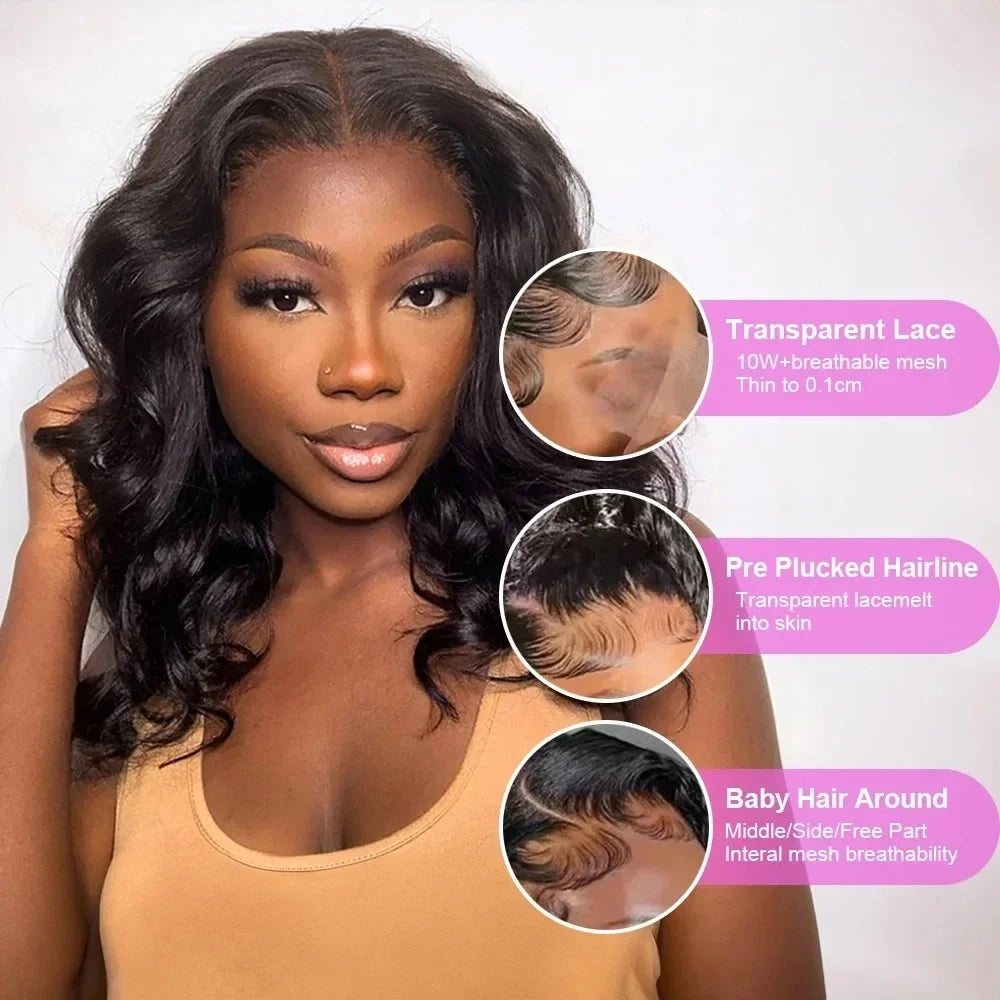 The Drift Glueless Body Wave Natural Wave Short Bob HD Lace Front Wig