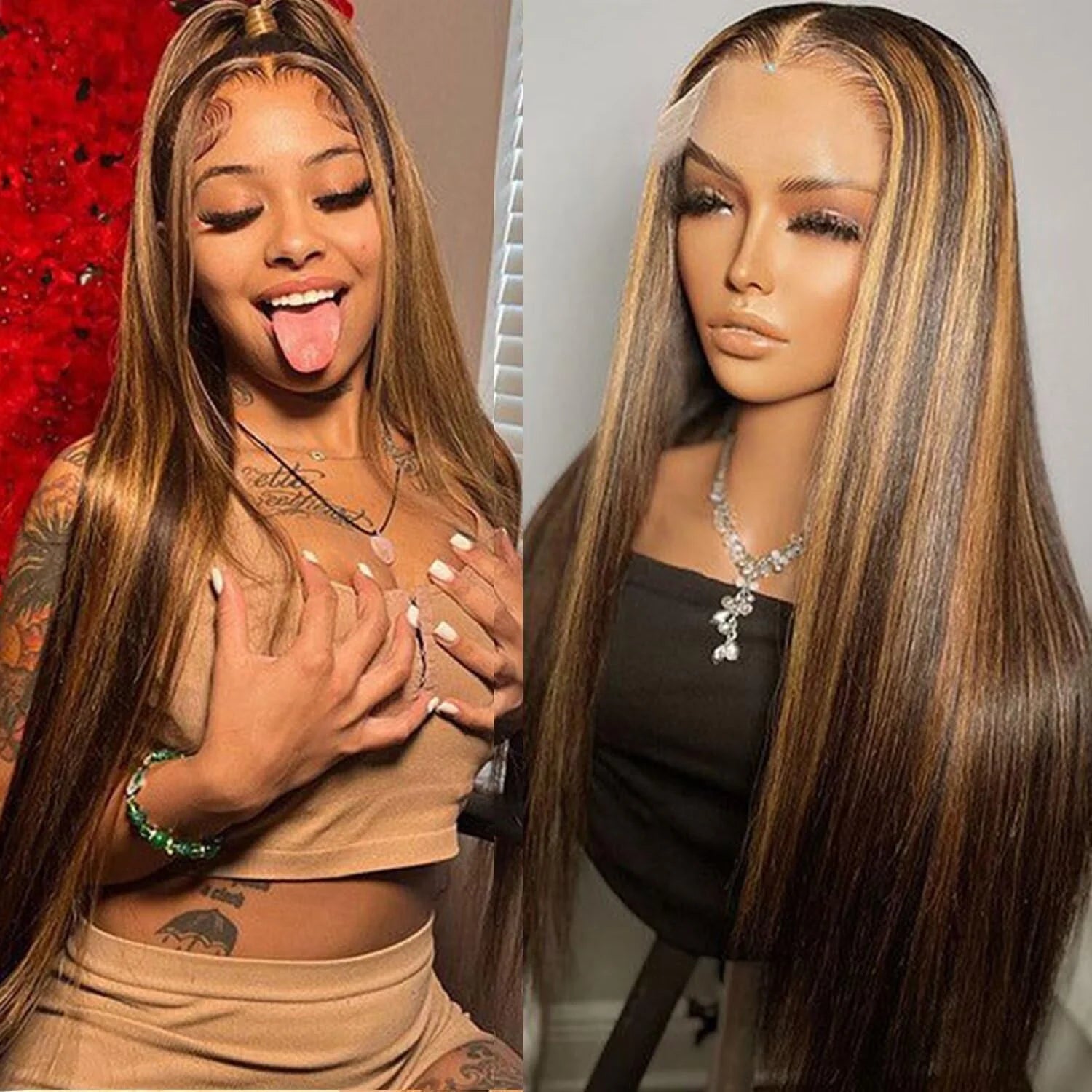 The Caramel P4/27 Ombre Honey Blonde Bone Straight HD Lace Front Wig