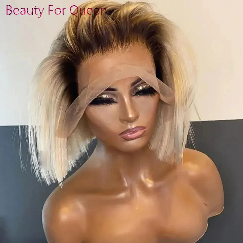 The Dusk Ombre Blonde Dark Root Short Bob HD Lace Front Wig