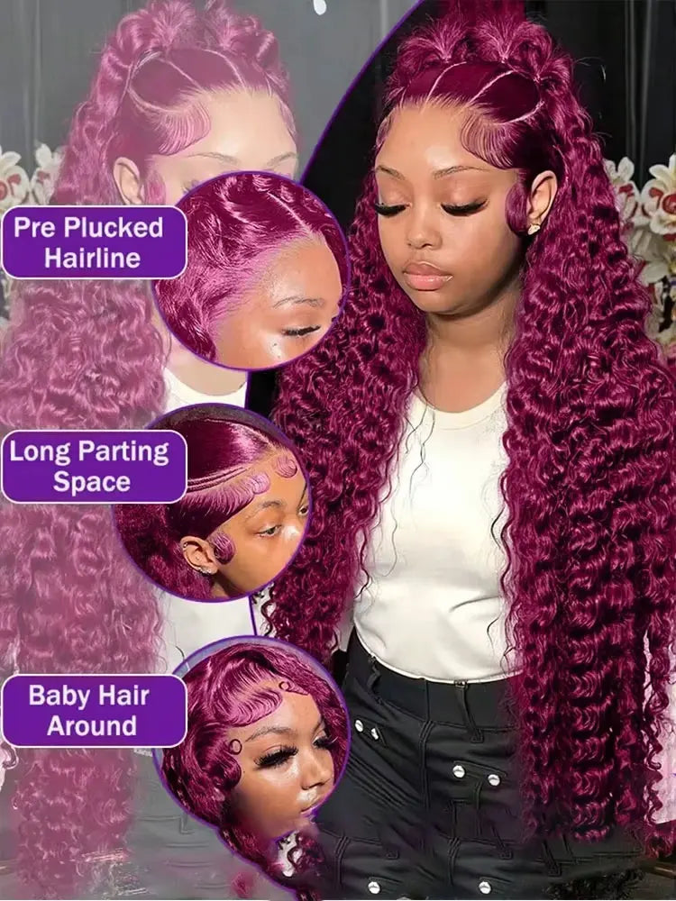 The Merlot 250% Density Burgundy 99J Deep Wave HD Lace Front Wig