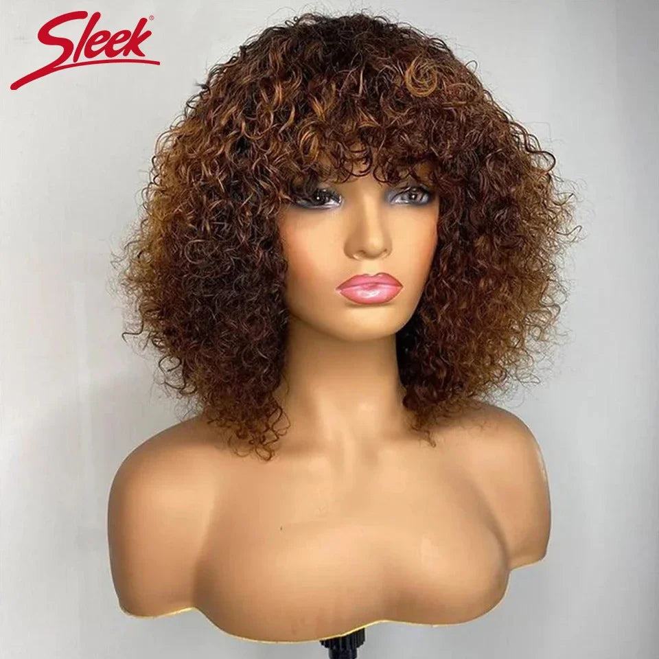 The Whimsy Short Pixie Bob Jerry Curly Highlight Human Hair Wig