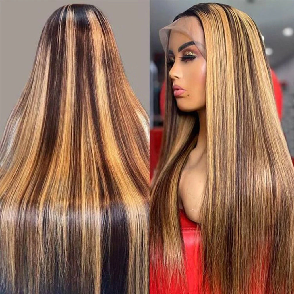 The Caramel P4/27 Ombre Honey Blonde Bone Straight HD Lace Front Wig