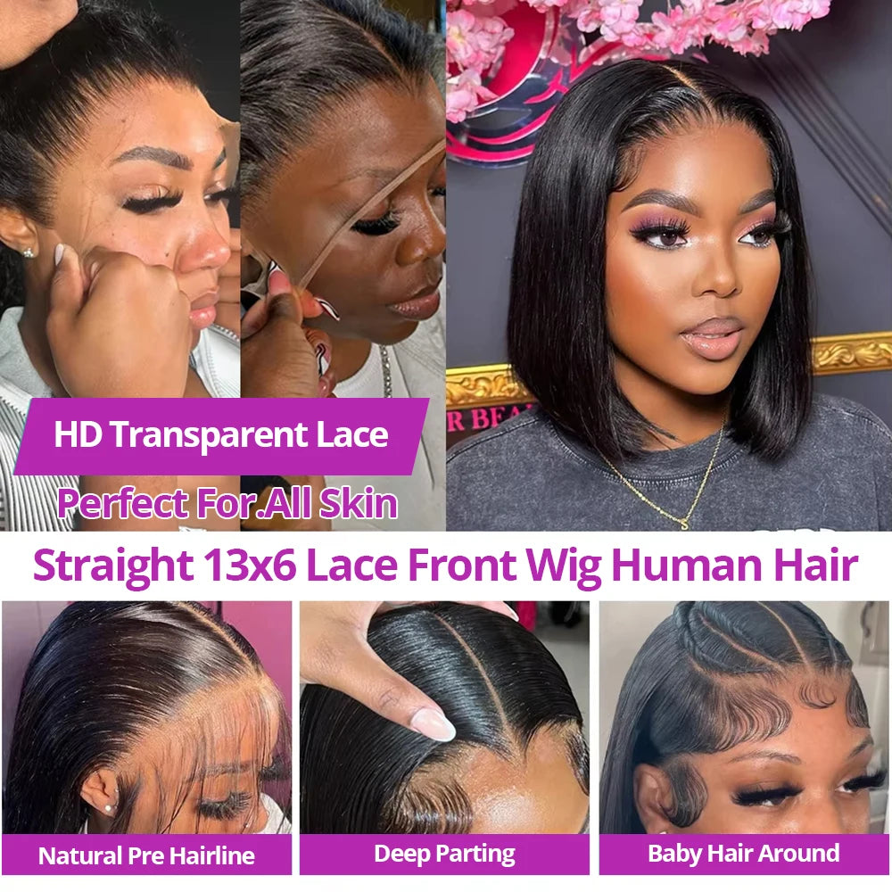 The Petal Glueless Bone Straight Short Bob HD Lace Front Wig