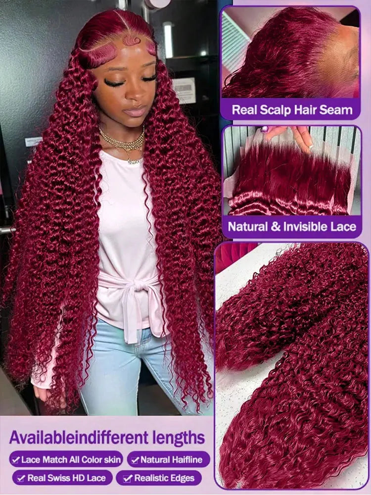 The Merlot 250% Density Burgundy 99J Deep Wave HD Lace Front Wig