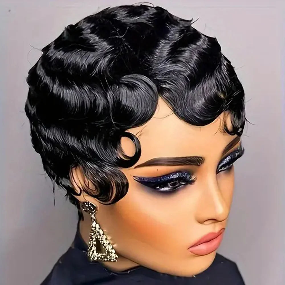 The Vibe Short Finger Wave Ocean Wave Pixie Cut Human Hair Wig