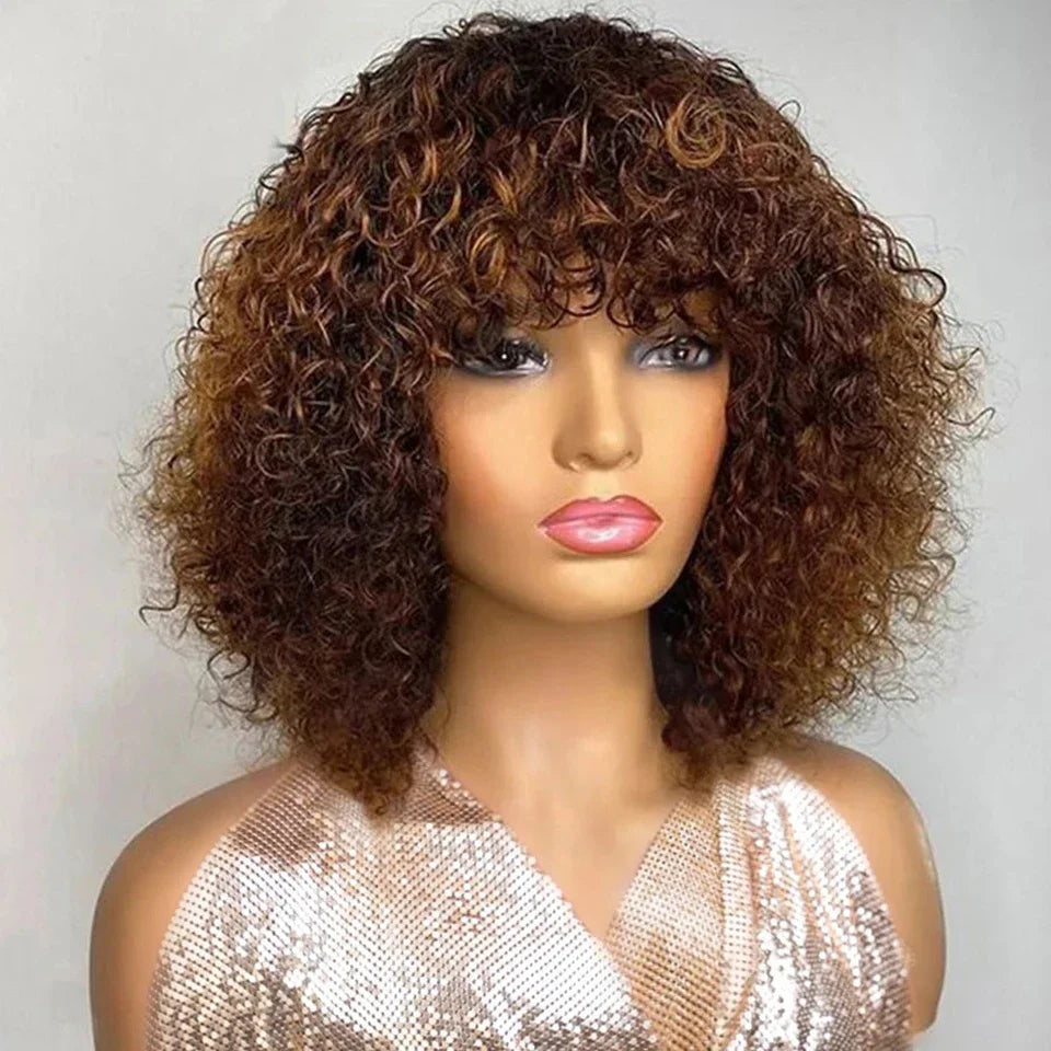 The Whimsy Short Pixie Bob Jerry Curly Highlight Human Hair Wig