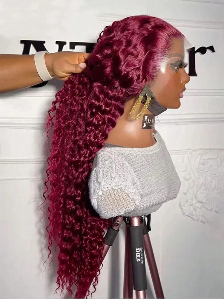 The Merlot 250% Density Burgundy 99J Deep Wave HD Lace Front Wig