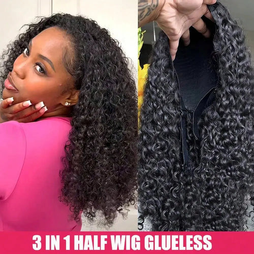 The Coil 3-in-1 Jerry Curly Headband & Half Wig 100% Brazilian Remy Human Hair