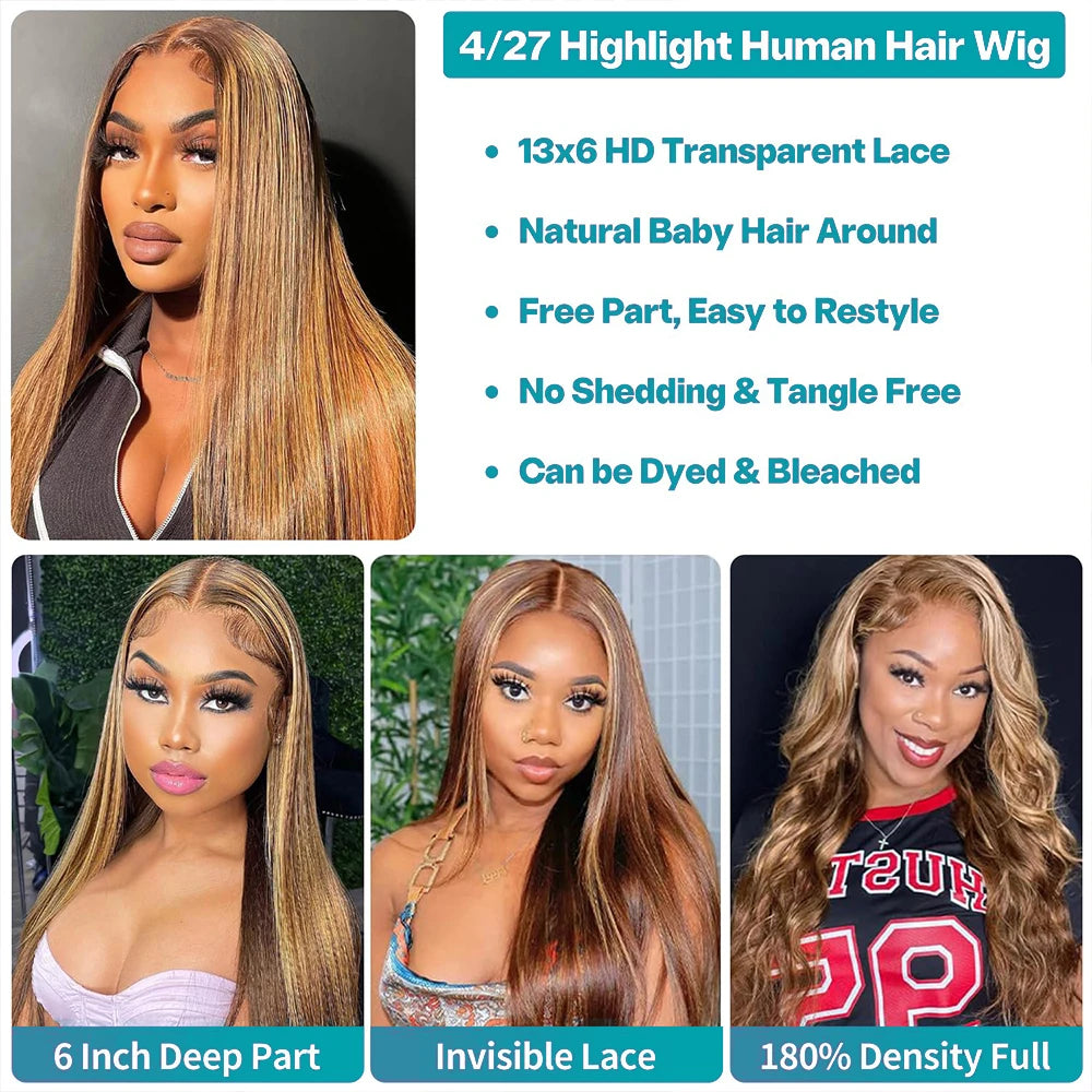 The Caramel P4/27 Ombre Honey Blonde Bone Straight HD Lace Front Wig