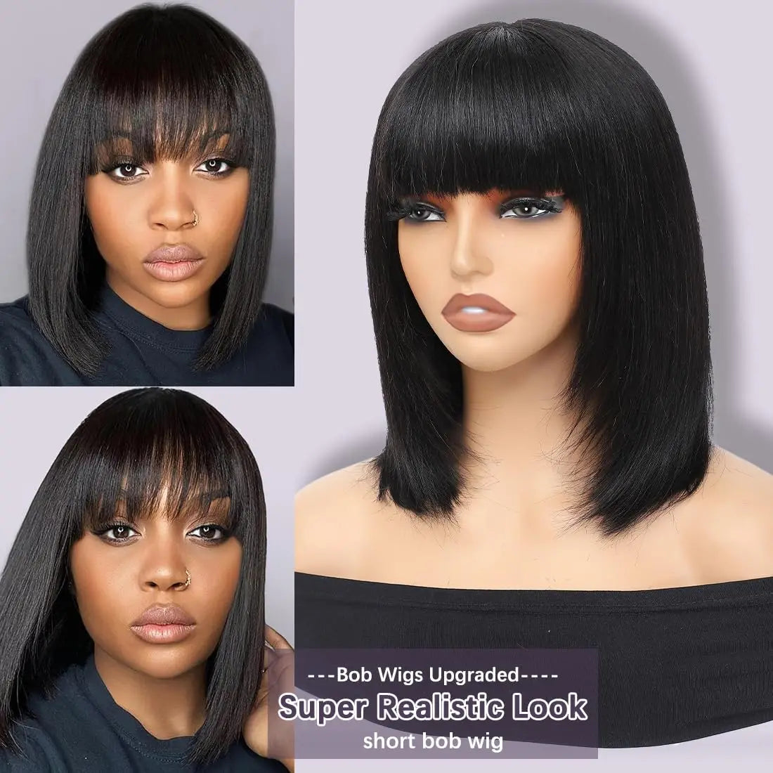 The Noir Short Straight Full Machine Human Hair Bob Wig