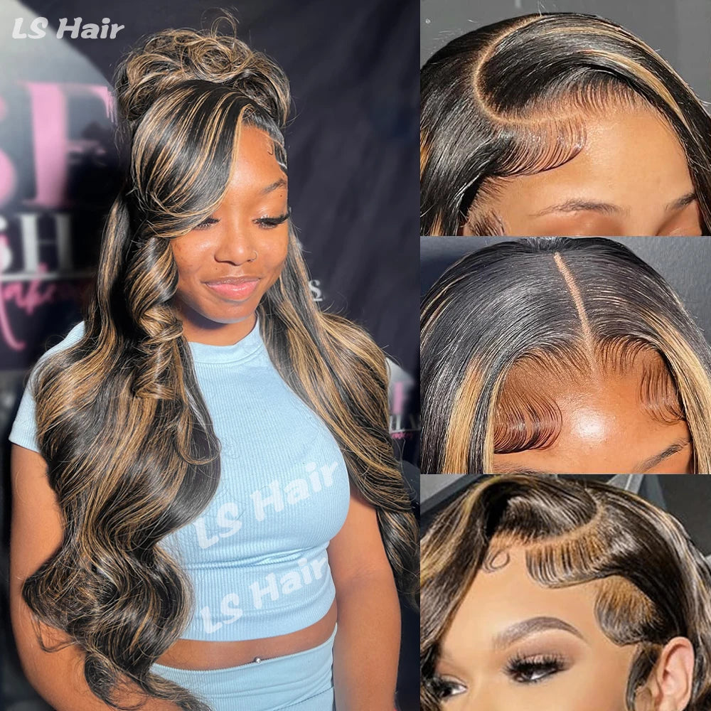 The Honey 32 Inch 1B/27 Highlight Body Wave HD Lace Front Wig